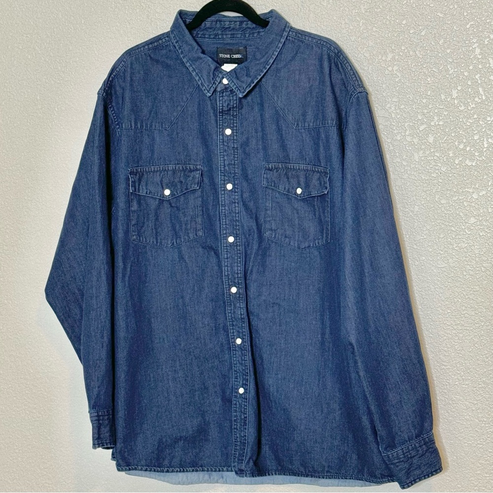 Stone Creek Pearl Snap Western Dark Wash Denim Shirt Size XXL‎